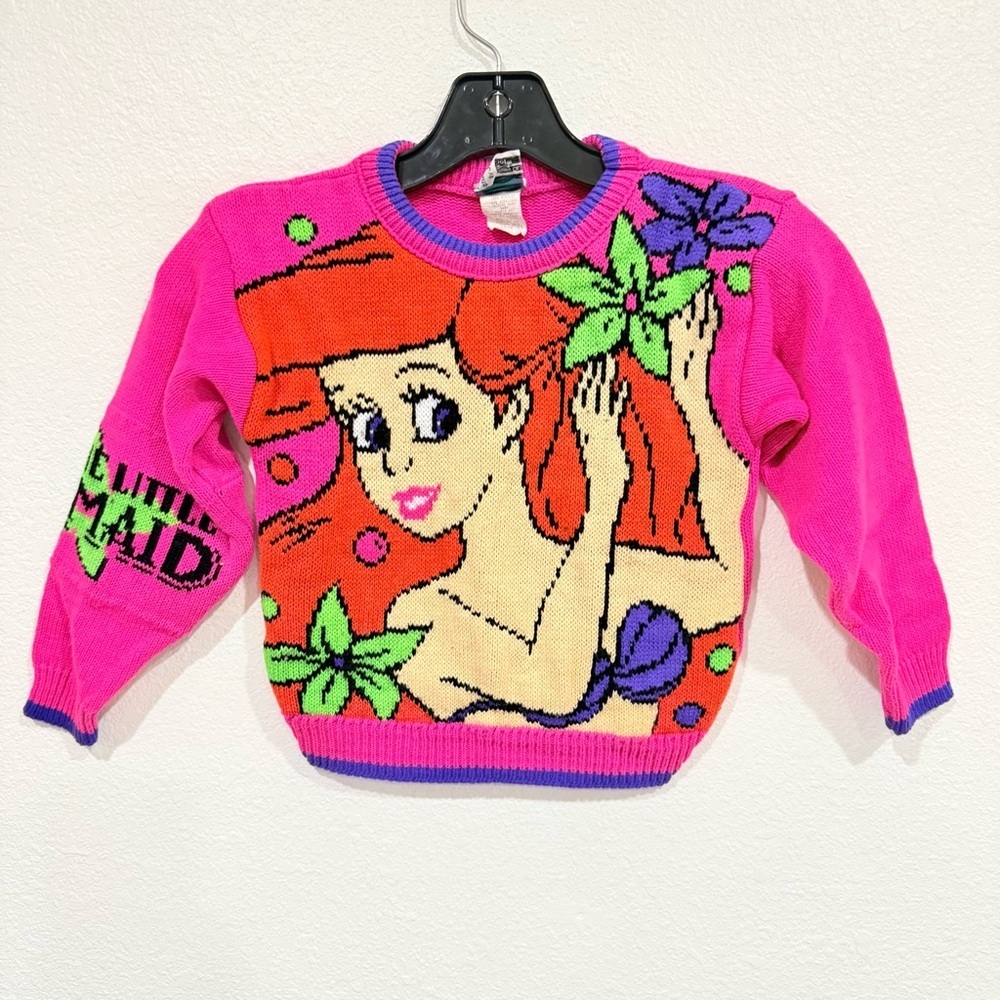 Vintage 90s Disney Ariel The Little Mermaid Knit Pullover Sweater Girls Size 6